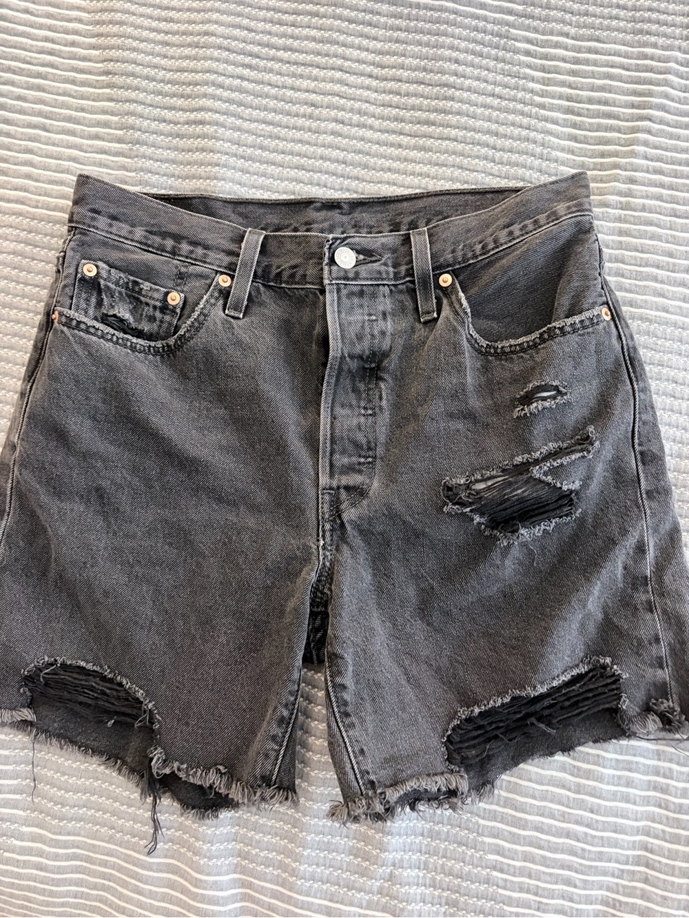 Levi's Black Distressed High-Rise Denim Shorts